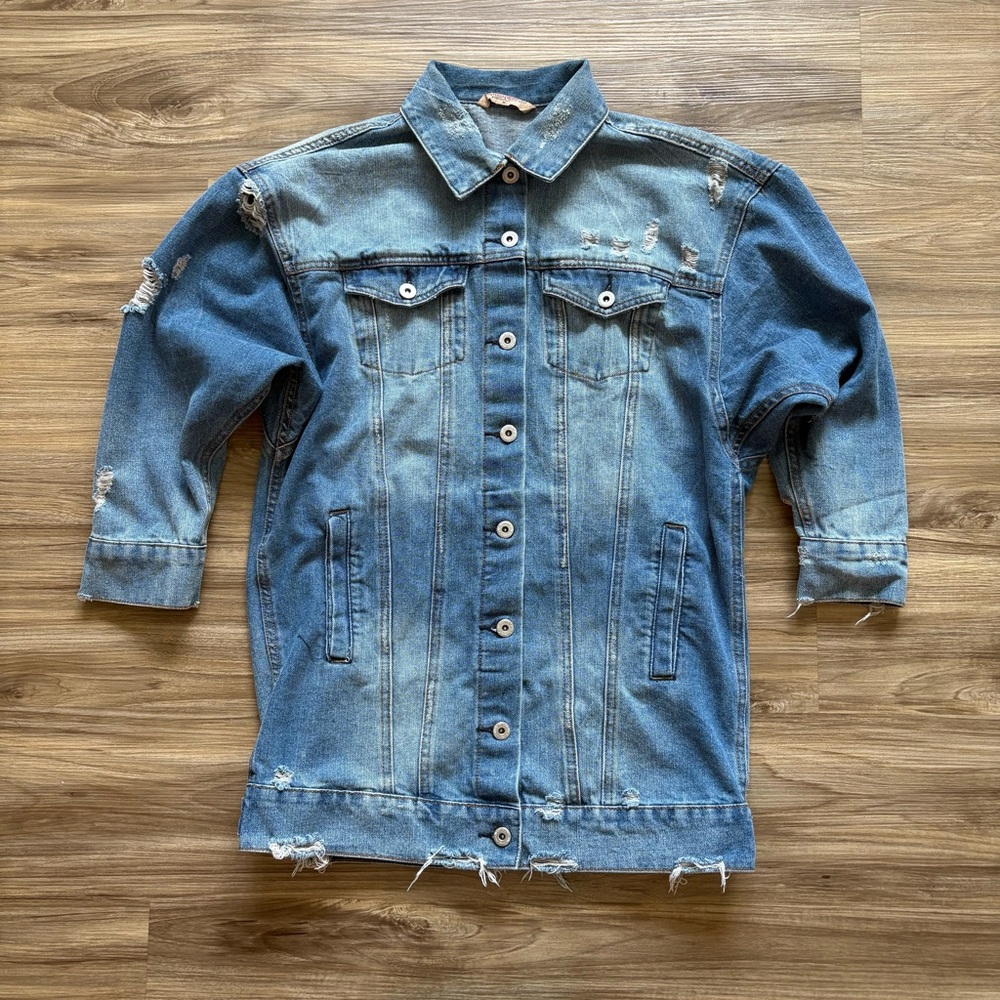 Highway Jeans Distressed Oversized Denim Jean Jacket Streetwear Grunge Style